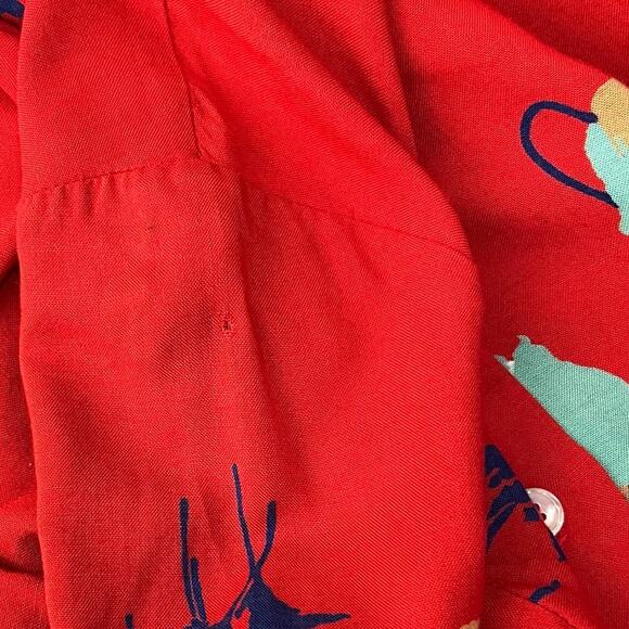 Vintage Junior House Button Up Shirt Large Womens Red Floral Pointed Collar 70s - Picture 8 of 8